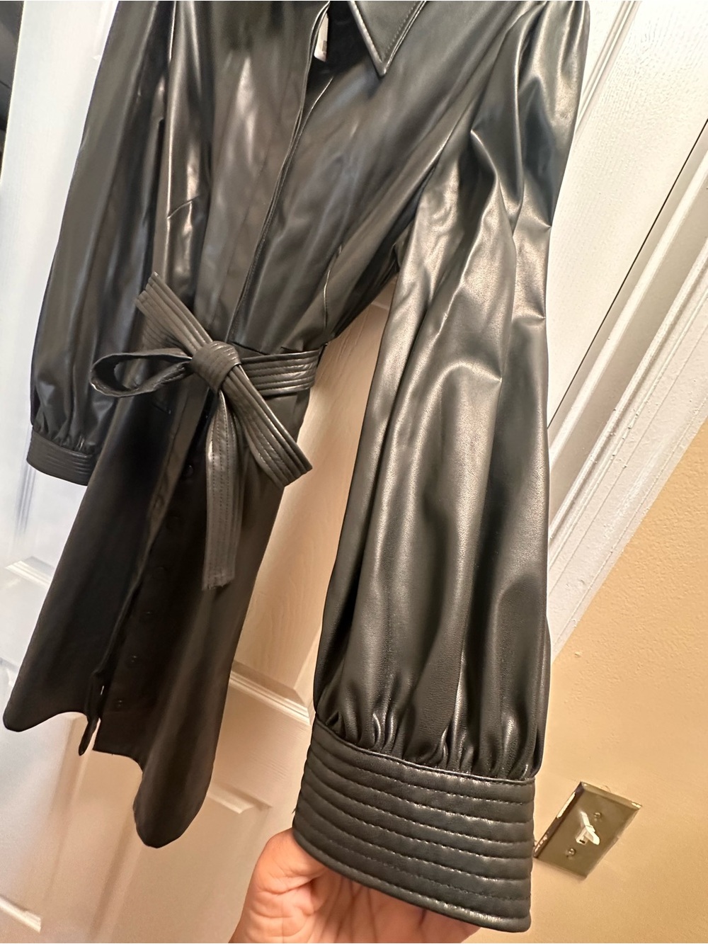 Calvin Klein Black Faux Leather Belted Midi Trench - Picture 3 of 5